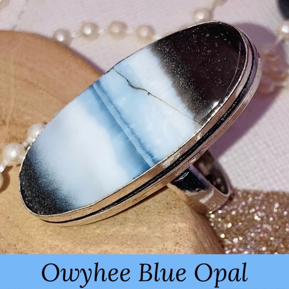 🆒 Owyhee Blue Opal Gemstone Dainty Handmade Ring - Picture 1 of 4